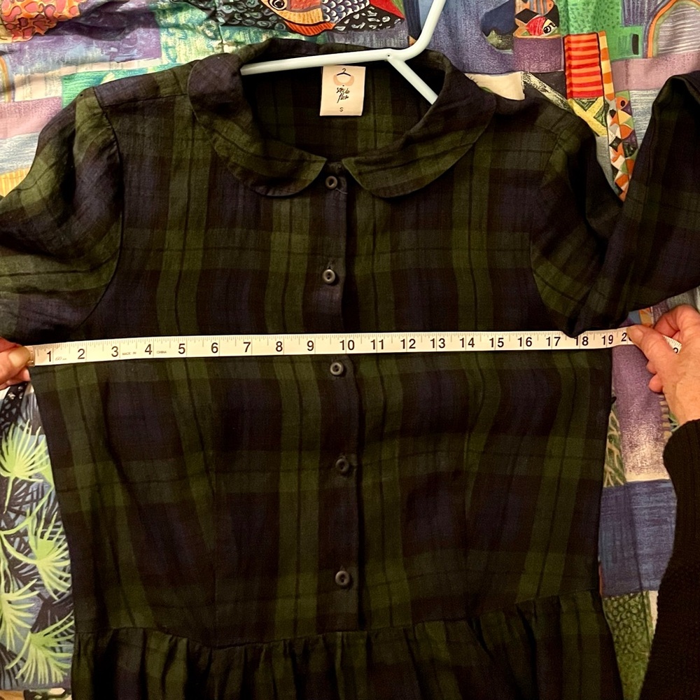 Gorgeous blue & green plaid tartan long sleeve dress. Hand made in Lithuania. - Picture 7 of 8